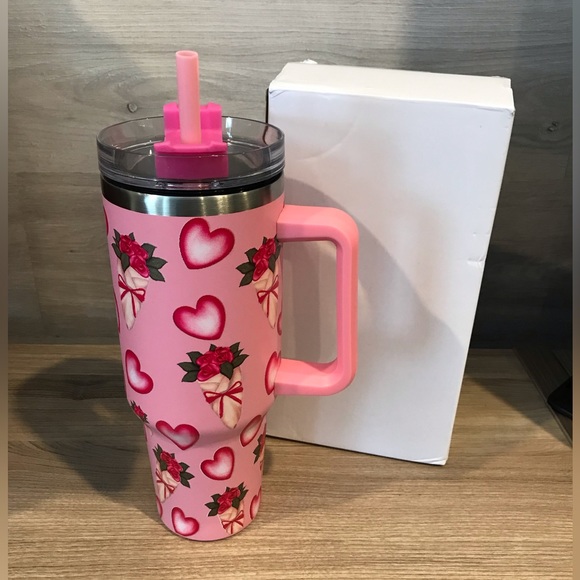 New heart🩷 40oz Stainless Steel Tumbler/Cup Pink Hearts - Picture 5 of 8